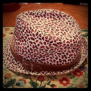 Cotton Red White Leopard Trilby Fedora Hat